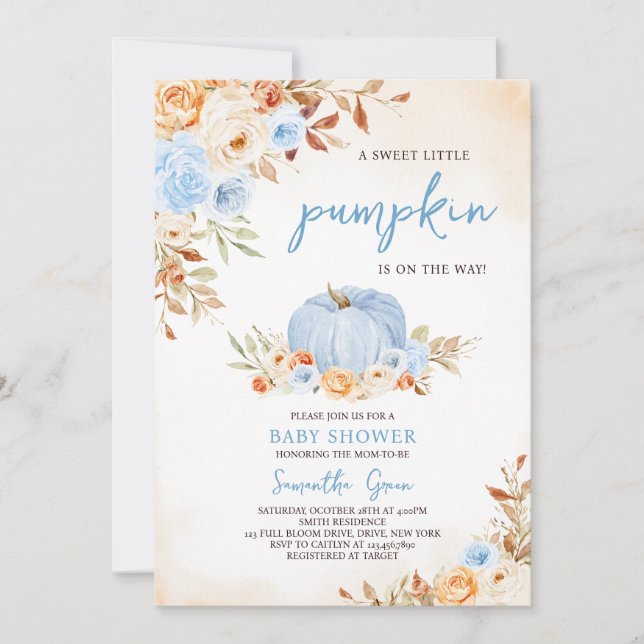 Invitation Baby shower Citrouille Blue Little (Devant)