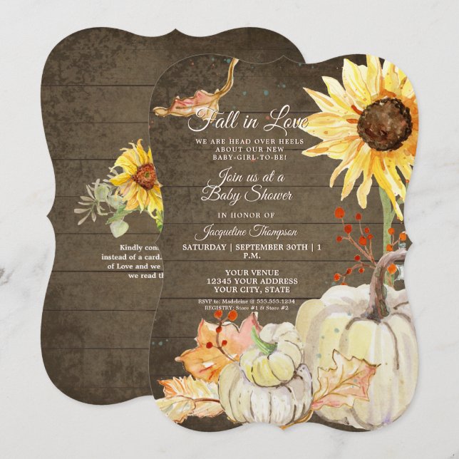 Invitation Baby shower Citrouille d'aquarelle florale de tour (Devant / Derrière)