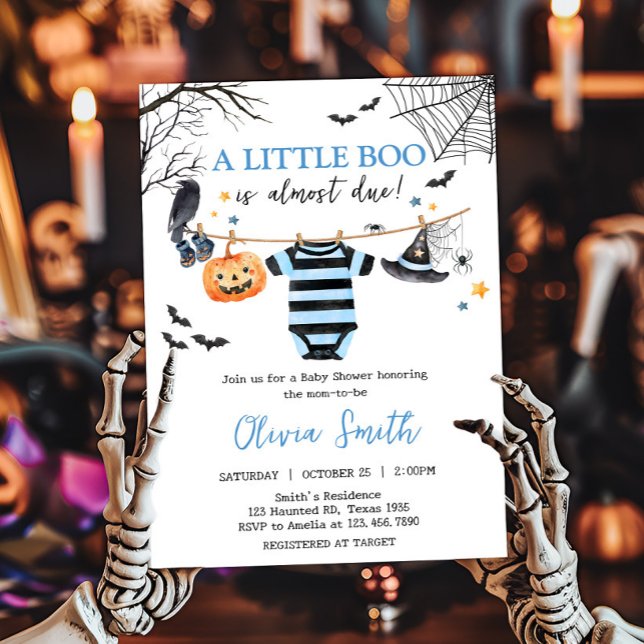 Invitation Baby shower Citrouille de Boo Little Boo Halloween (Boy Little Boo Halloween Pumpkin Baby Clothesline Baby Shower Invitation)