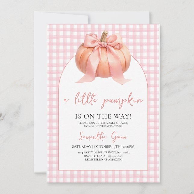Invitation Baby shower Citrouille de Bow rose (Devant)