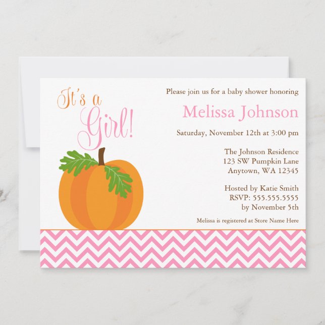 Invitation Baby shower Citrouille de Chevron Fall  (Devant)