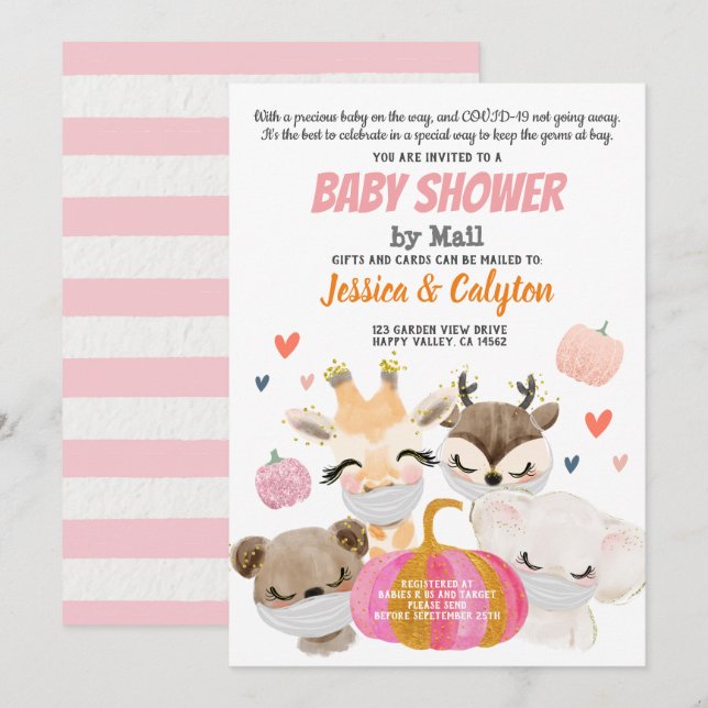 Invitation Baby shower Citrouille De Fille Par Mail Woodland  (Devant / Derrière)