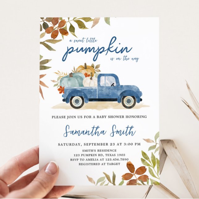Invitation Baby shower Citrouille de la chute du camion bleu (Blue Truck Fall Baby Shower Invitation)