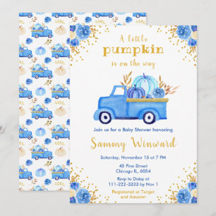 Invitation Baby shower Citrouille de la chute du camion bleu