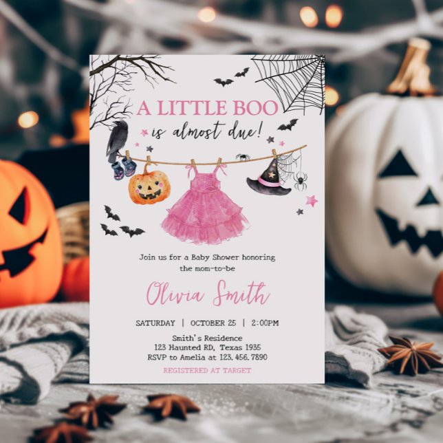Invitation Baby shower Citrouille de la petite fille de Boo H (Blue Spooky Little Boo Pumpkin Baby Shower Invitation )