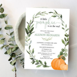 Invitation Baby shower citrouille de l'eucalyptus neutre pour