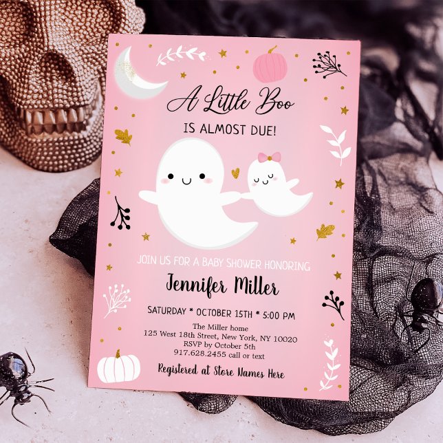 Invitation Baby shower Citrouille de Little Boo Pink Gold Gho (Créateur téléchargé)