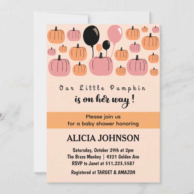 Invitation baby shower citrouille d'Halloween Cute (Devant)