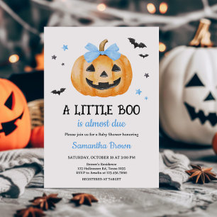Invitation Baby shower Citrouille Éffrayant Blue Little Boo