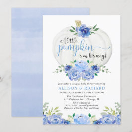 Invitation baby shower citrouille en couple, bleu vert foncé
