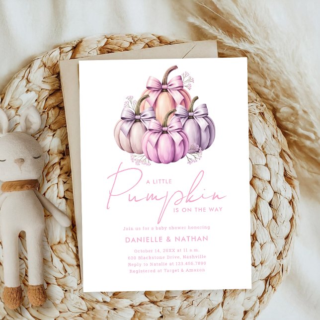 Invitation baby shower citrouille fille en arc rose mignon (Créateur téléchargé)