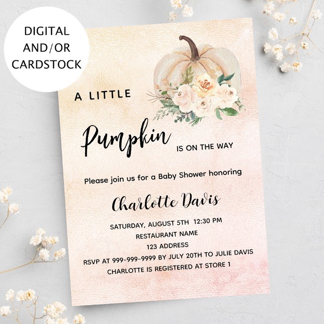 Invitation Baby shower citrouille fleurs crème (Créateur téléchargé)