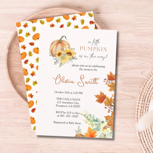 Invitation Baby shower Citrouille floral (Floral Pumpkin Baby Shower Invite)