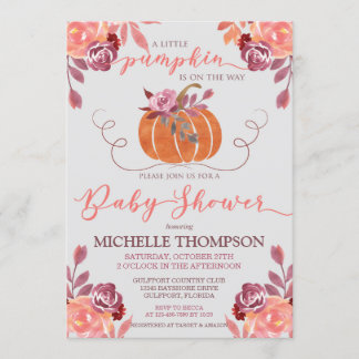 Invitation Baby shower Citrouille Floral de l'aquarelle autom
