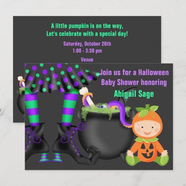 Invitation Baby shower Citrouille neutre pour Halloween migno (Devant / Derrière)
