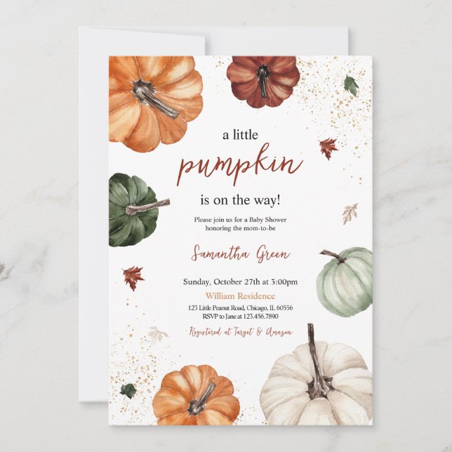 Invitation Baby shower Citrouille non sexiste (Devant)