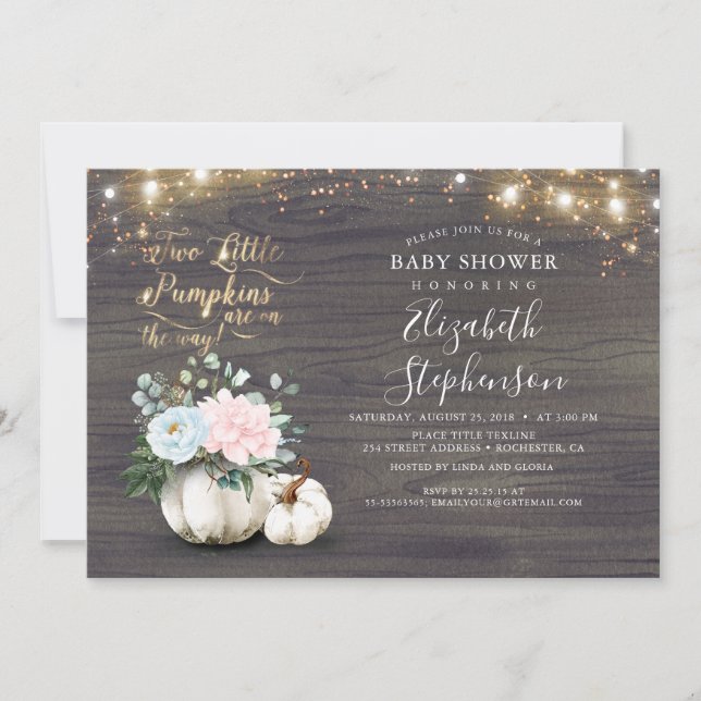 Invitation Baby shower Citrouille pour filles et garçons Twin (Devant)