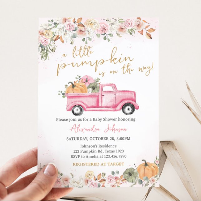Invitation Baby shower Citrouille rose automne (Pink Pumpkin Baby Shower Invitation)