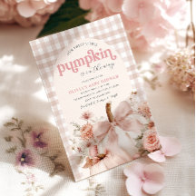 Invitation Baby shower Citrouille rose Bow floral