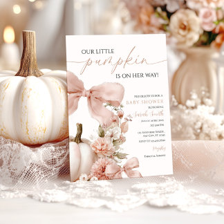 Invitation Baby shower Citrouille rose Bow floral