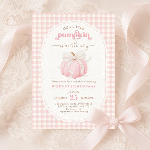 Invitation Baby shower Citrouille rose  d'aquarelle Bow Girl