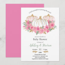 Invitation Baby shower Citrouille rose et blanc