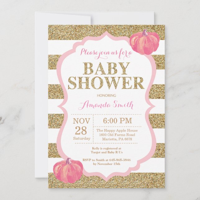 Invitation Baby shower Citrouille rose et or (Devant)