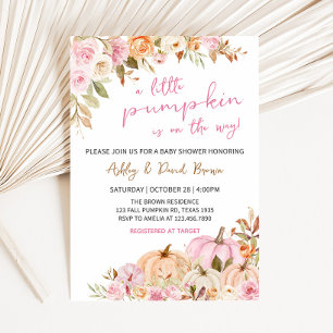 Invitation Baby shower Citrouille rose floral