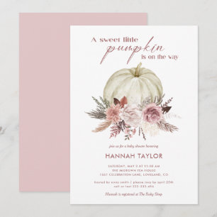 Invitation Baby shower Citrouille rose floral