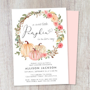 Invitation Baby shower citrouille rose Floral Aquarelle fille