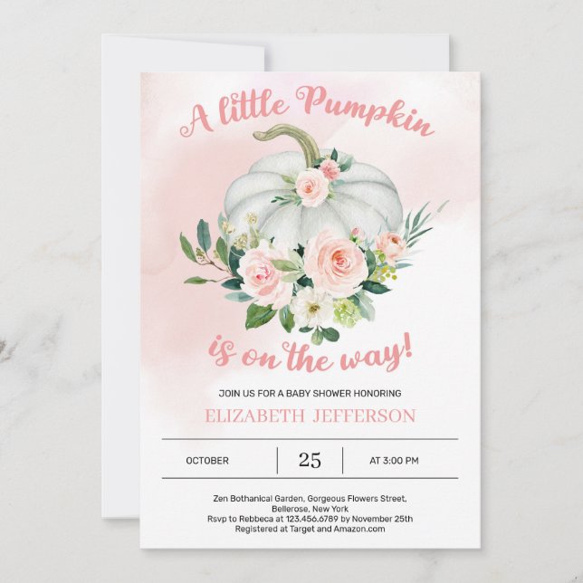 Invitation Baby shower citrouille rose pâle (Devant)
