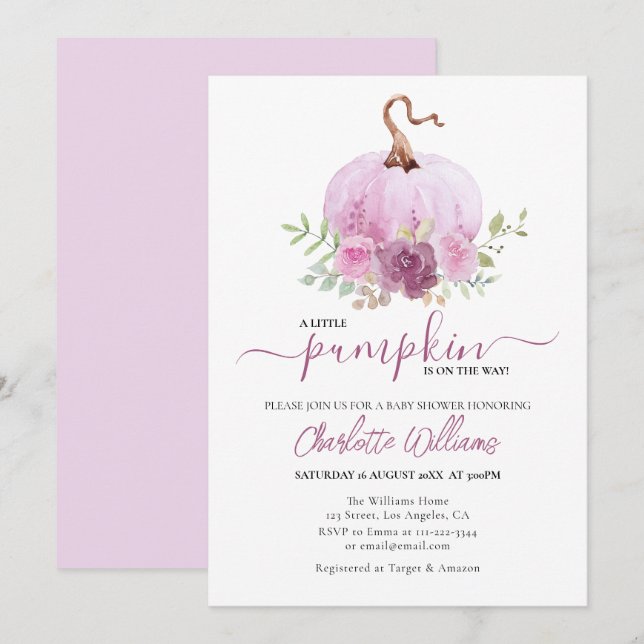 Invitation Baby shower  Citrouille rose pâle Dusty (Devant / Derrière)