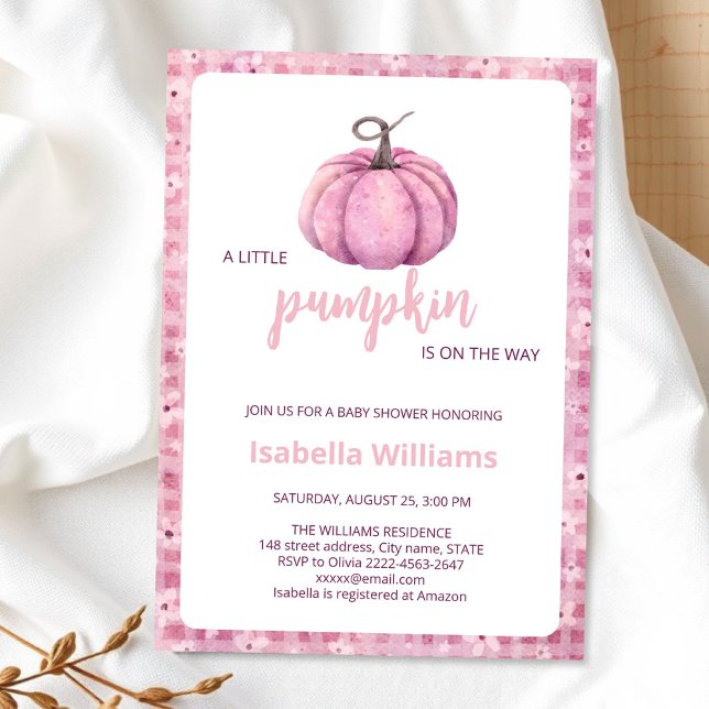Invitation Baby shower Citrouille rose | Thème aut (Little pumpkin minimalistic autumn fall pink girl baby shower invitation )