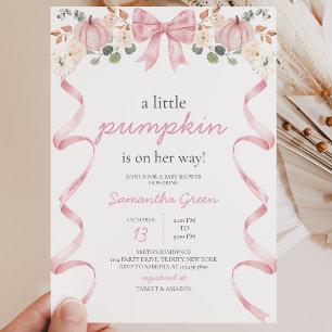 Invitation Baby Shower Citrouille Ruban Rose