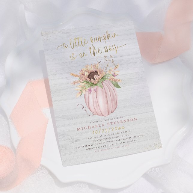 Invitation Baby shower Citrouille rustique Pink & Gold (Créateur téléchargé)