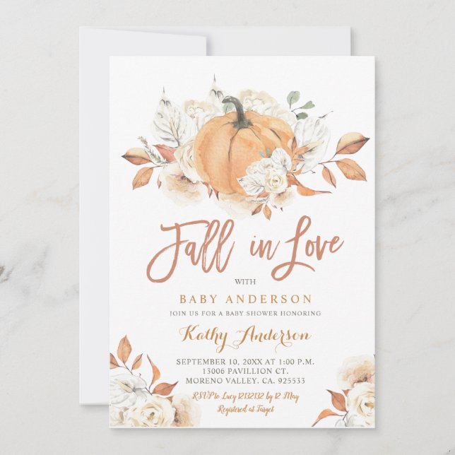 Invitation Baby shower Citrouille rustique tomber amoureux (Devant)