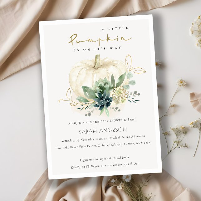 Invitation Baby shower Citrouille Succulent bleu (Créateur téléchargé)