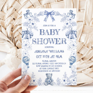 Invitation Baby shower Citrouille Toile Bleu Bear