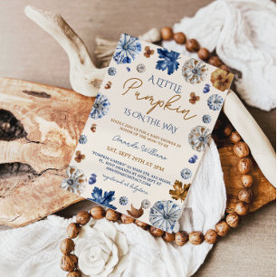 Invitation Baby shower citrouille Toile de Jouy Blue Terracot