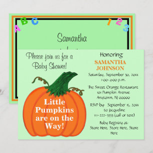 Invitation Baby shower Citrouille Twin Babies ABC 123