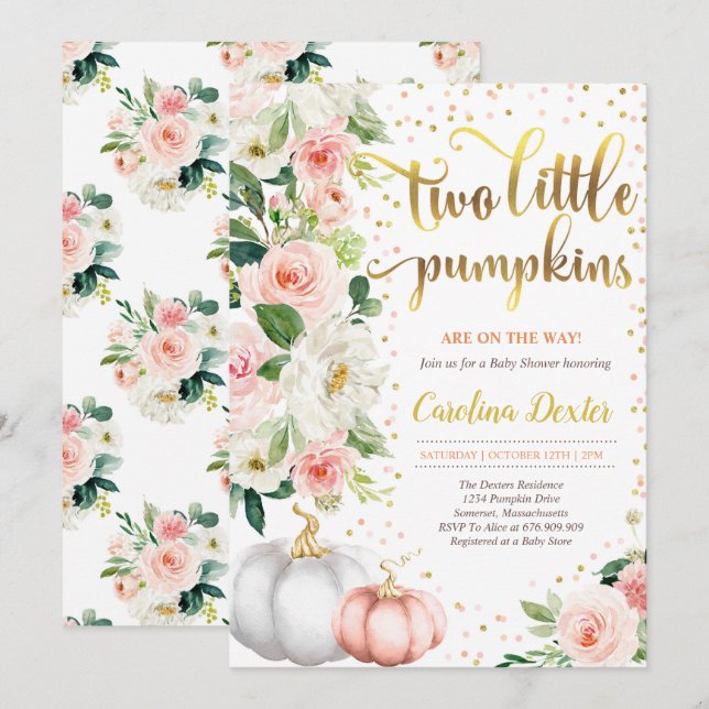 Invitation Baby shower Citrouille Twin Rose and Go (Devant / Derrière)