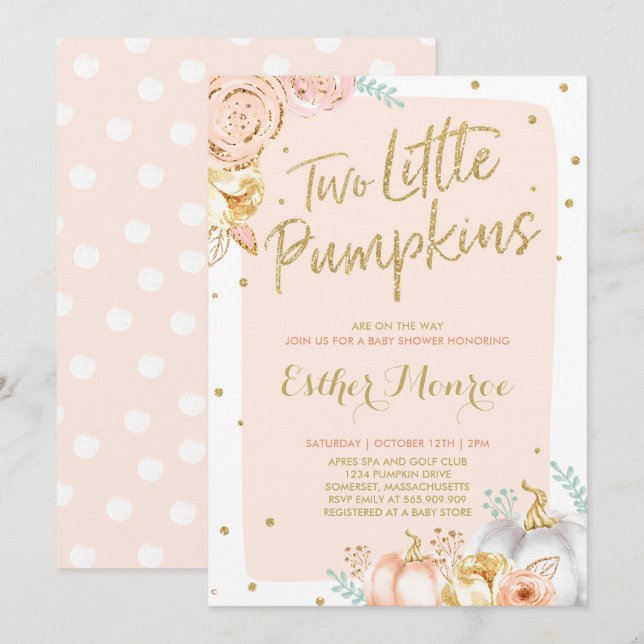 Invitation Baby shower Citrouille Twin Rose and Go (Devant / Derrière)