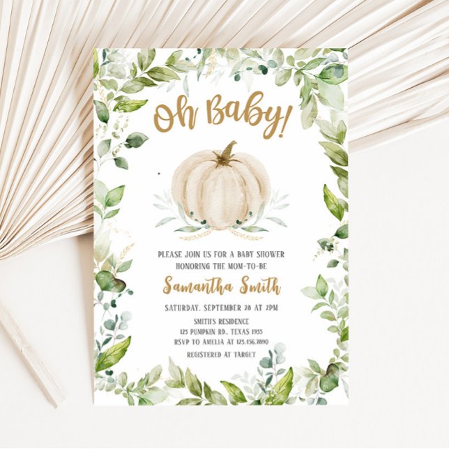 Invitation Baby shower Citrouille verdoyant (Oh Baby Greenery Baby Shower Invitation)