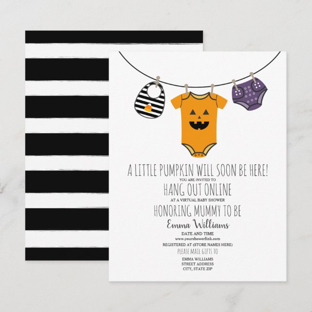 Invitation Baby shower Citrouille virtuel d'Halloween en lign (Devant / Derrière)