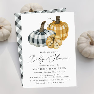 Invitation Baby-Shower Citrouilles à Carreaux Rustiques