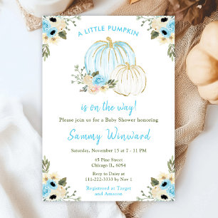 Invitation Baby Shower Citrouilles Bleues et Blanches