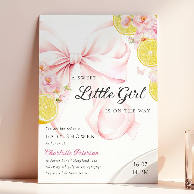 Invitation Baby shower Citrus Pink Bow Lemon (Créateur téléchargé)