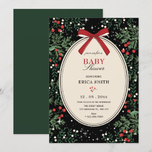 Invitation Baby shower classique à ruban cerise