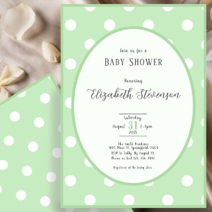 Invitation Baby Shower Classique aux Points Verts