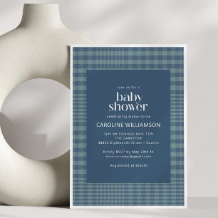 Invitation Baby Shower Classique Bleu Nuit à Carreaux Rétro G